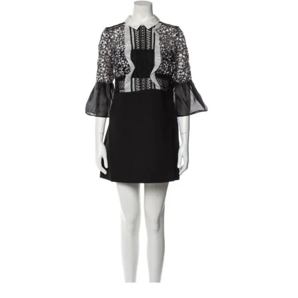 Self-Portrait | Dresses | Self Portrait Lace Insert Black Mini Dress Black  Sz | Poshmark
